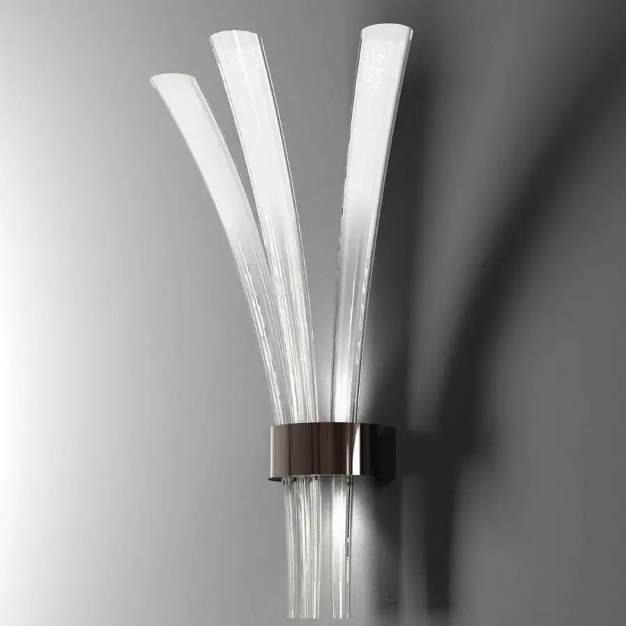 Captivating Italamp Pulsa wall lamp with three gracefully curved fluted blown glass diffusers in white and iron grey metal structure