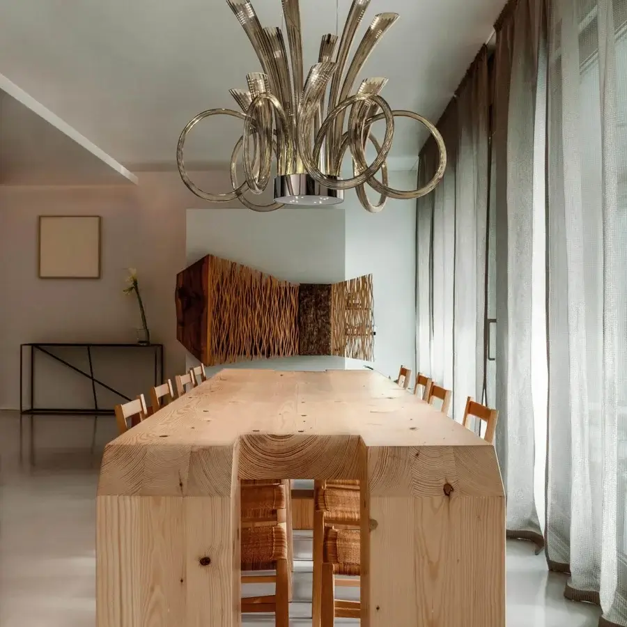 Distinguished Italamp Pulsa suspension lamp with fluted blown glass diffusers in a reflective silver metal structure