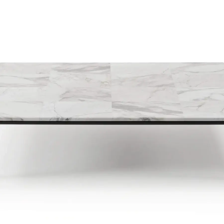 Distinguished Turri Ratio coffee table with a refined white marble top and thin black metal structure