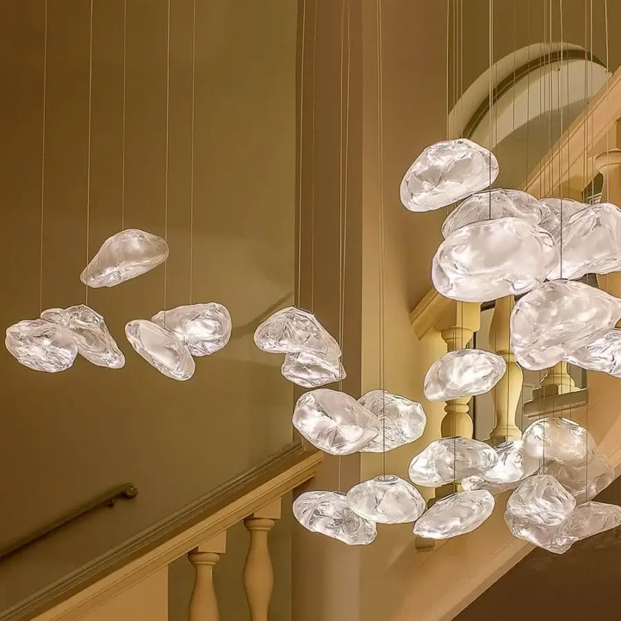 Captivating Bocci 73 suspension lamp with clusters of hand-blown clear glass pendants creating a dynamic composition