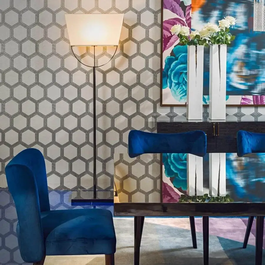 Exceptional Costantini Pietro Bess chair in deep blue velvet with a high gloss wood structure