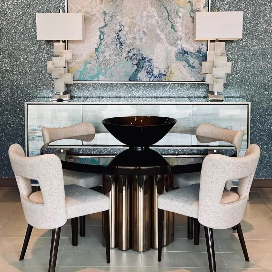 Distinguished Costantini Pietro Bess chair crafted with refined wood and light textile upholstery with high gloss finish