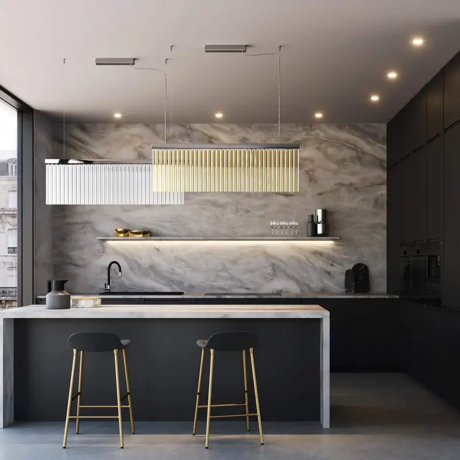 Distinguished Italamp Carmen suspension lamp with smooth chrome metal and silver-like glass rods suspended by thin cables