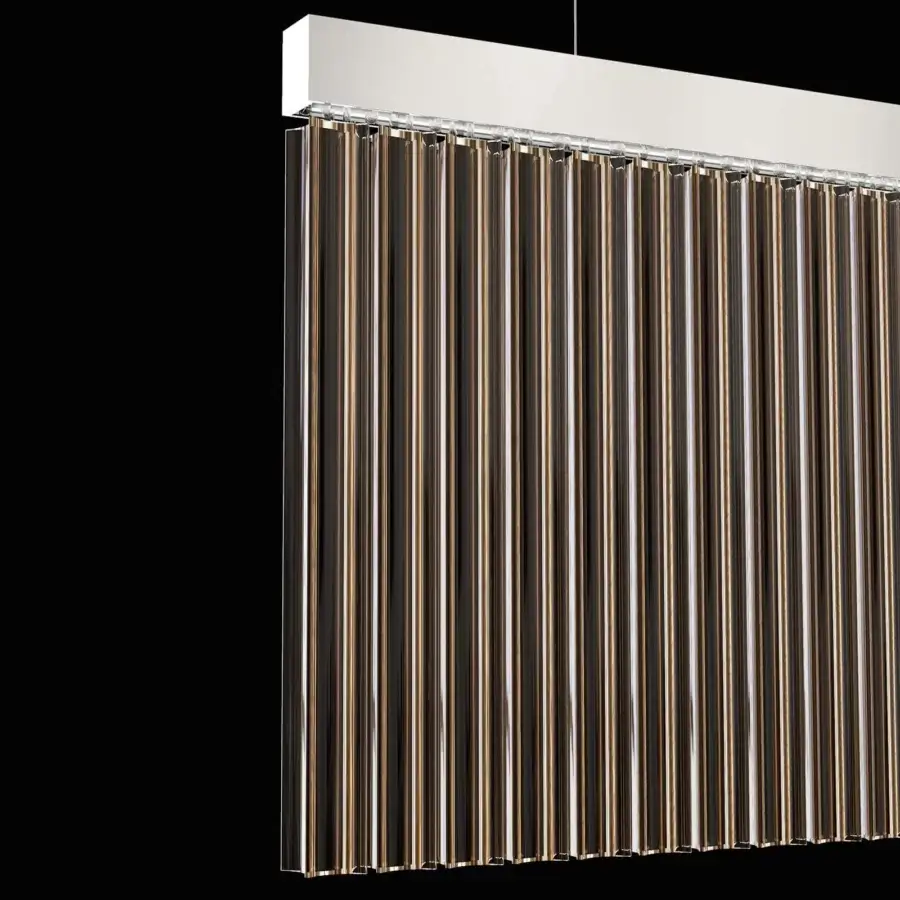 Superior Italamp Carmen suspension lamp with gradient amber, brown, and clear glass quadrihedrons in chrome metal