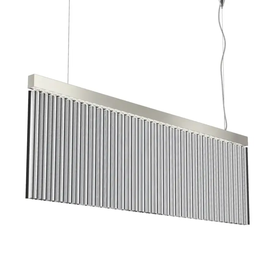Distinguished Italamp Carmen suspension lamp with a chrome metal structure and refined clear glass quadrihedrons offering a transparent curtain effect