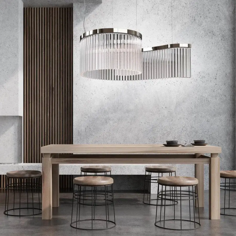 Exceptional Italamp Carmen suspension lamp with transparent glass quadrihedrons and chrome metal structure