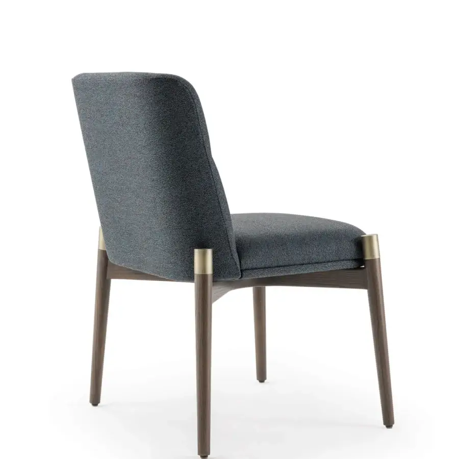 Distinguished Turri Atelier chair with walnut wood, brass details and dark gray textured upholstery in a dark brown matte finish