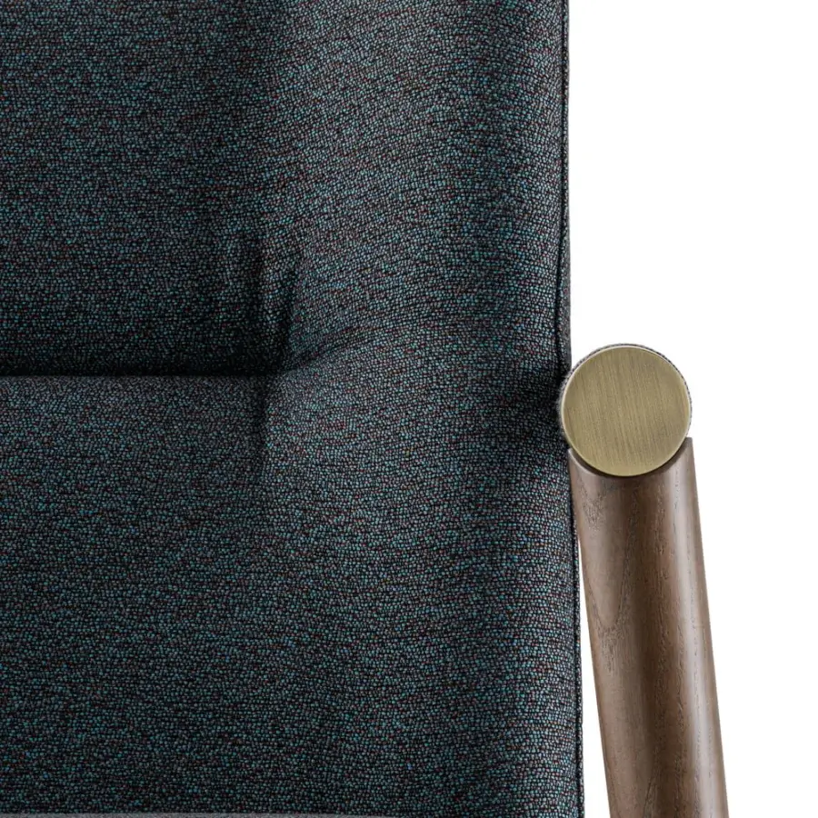 Superior Turri Atelier chair with walnut wood, brass details and dark textured textile upholstery
