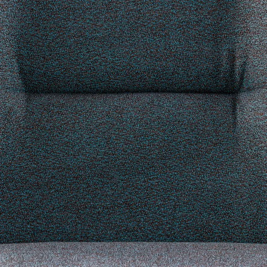 Distinguished Turri Atelier chair with walnut wood, brass details and speckled blue-brown textile upholstery with matte finish