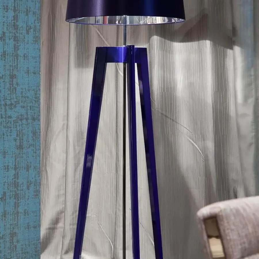 Exceptional Costantini Pietro Bon Ton floor lamp with lacquered beech wood in electric blue and deep blue fabric lampshade