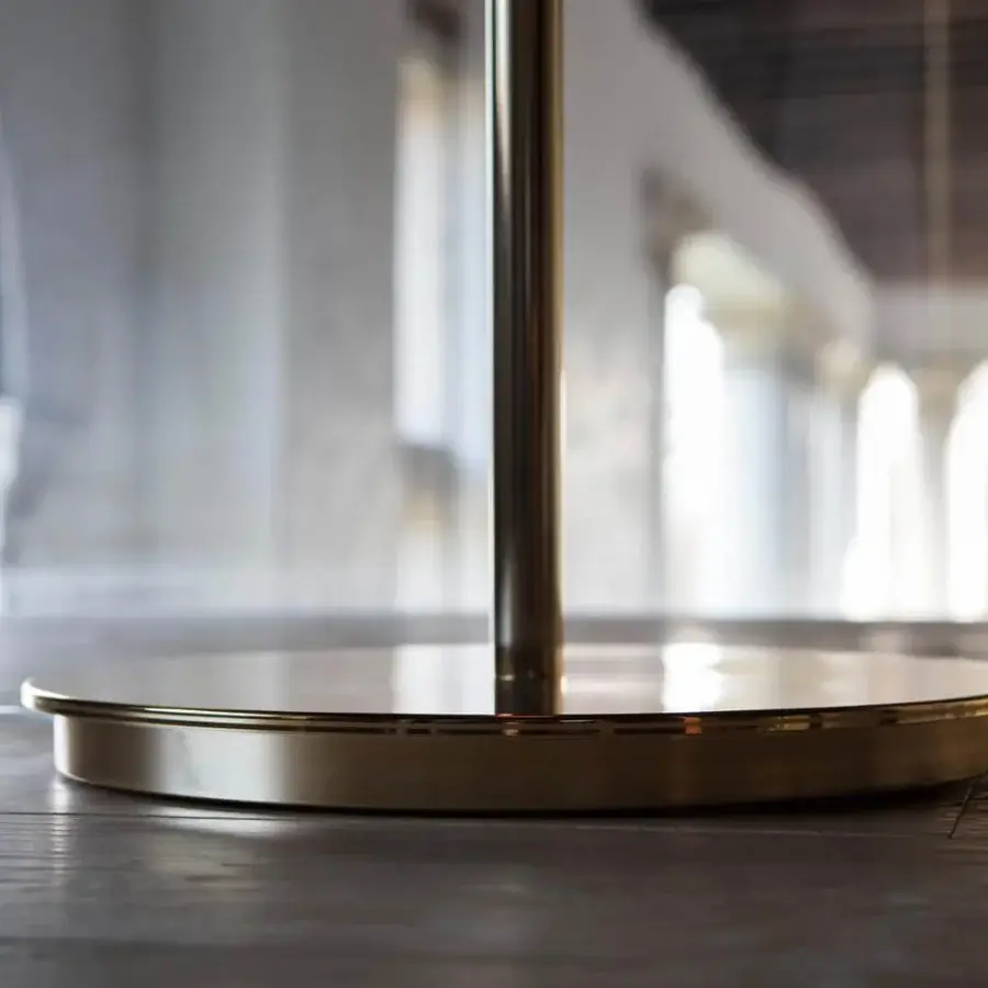 Superior Penta Glo floor lamp with chromed or gold metal structure and refined mirrored glass outer shade
