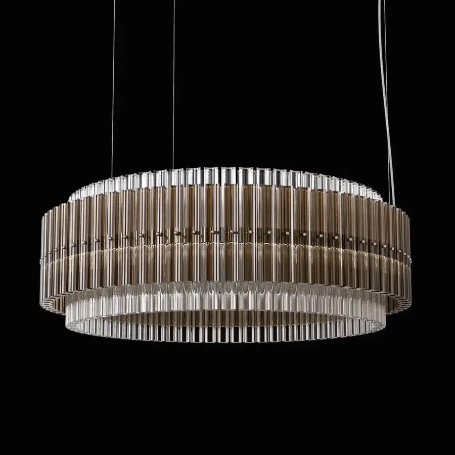 Distinguished Italamp Carmen suspension lamp with concentric quadrihedron glass diffusers and chrome metal structure
