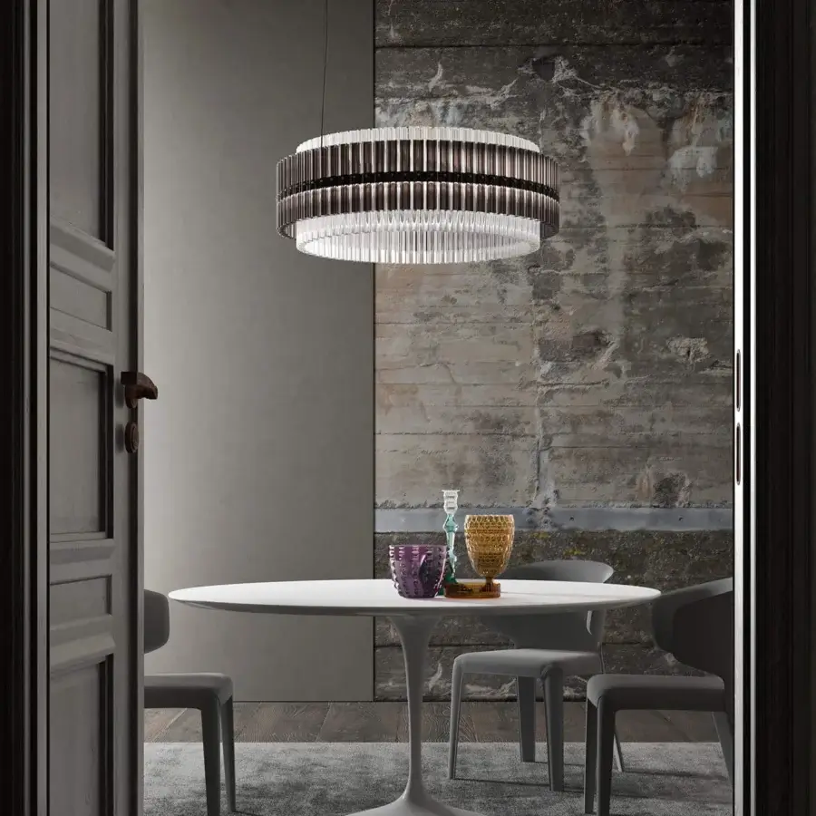 Elegant Italamp Carmen suspension lamp with transparent quadrihedron glass diffusers and chrome metal structure