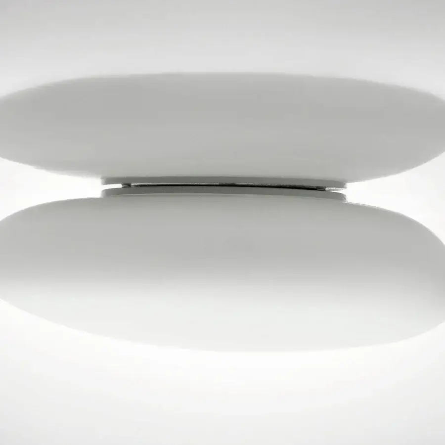 Superior Vistosi Neochic ceiling lamp in refined matt white glass with glossy white finished metal parts