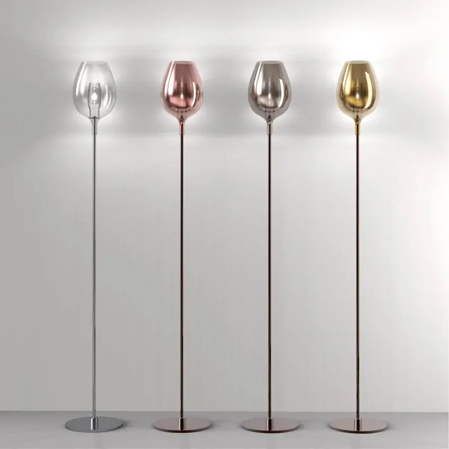 Elegant Italamp Rosè floor lamp with clear coated glass diffuser and metal structure in glossy finish