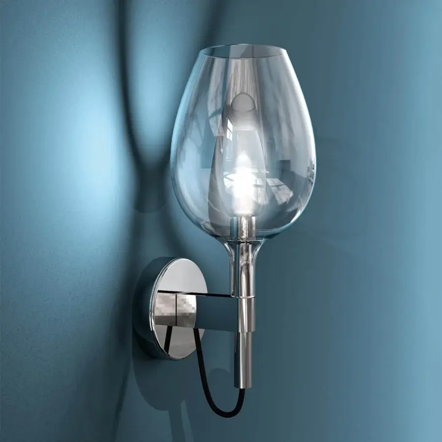 Distinguished Italamp Rosè wall lamp with transparent glass diffuser and shiny chrome-like metal structure