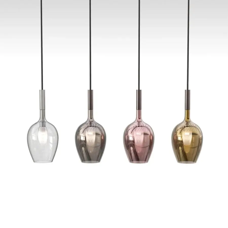 Exclusive Italamp Rosè suspension lamp with cascading blown glass diffusers in clear, silver, rose, and gold shiny coating finishes