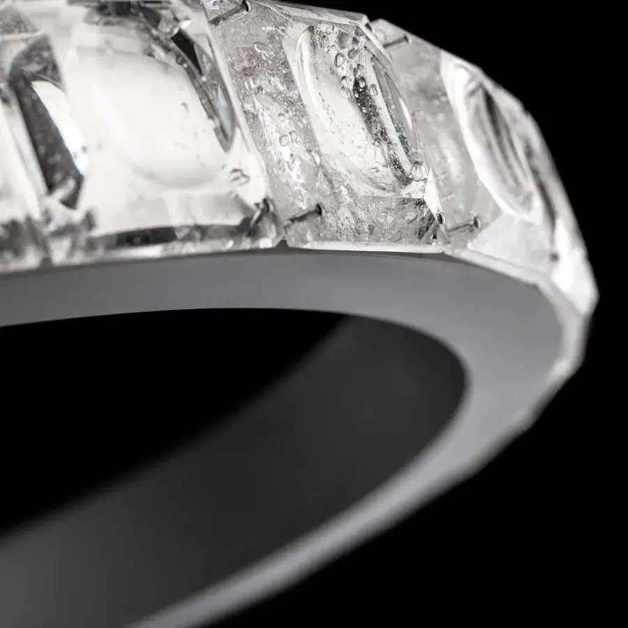 Superior Italamp Aura suspension lamp with metal rings in satin silver and transparent krek glass diffusers