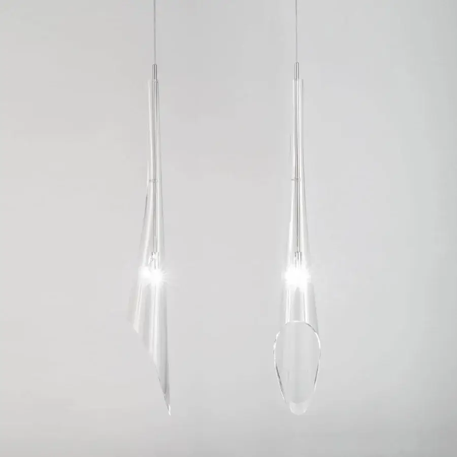 Superior Terzani Calle suspension lamp crafted in Italy with slender crystal and silver-toned metallic elements
