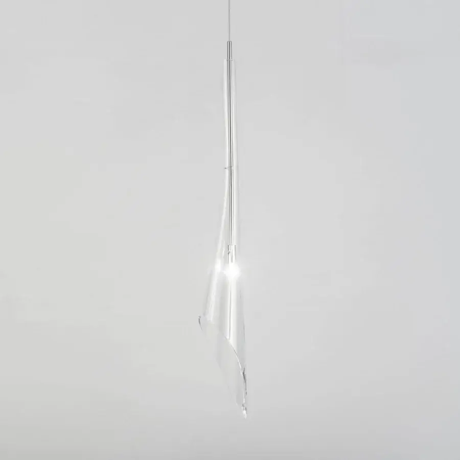 Distinguished Terzani Calle suspension lamp crafted in crystal with a transparent glossy finish and slender elongated form