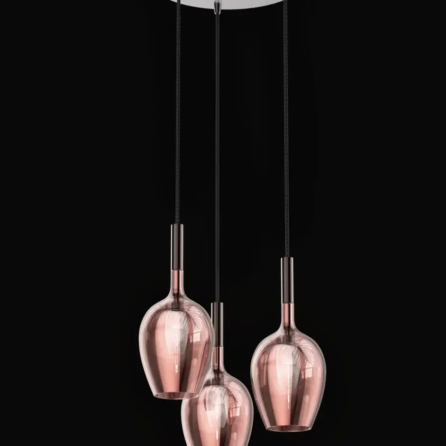 Superior Italamp Rosè suspension lamp with rose-tinted blown glass diffusers and shiny coating in a captivating cluster design