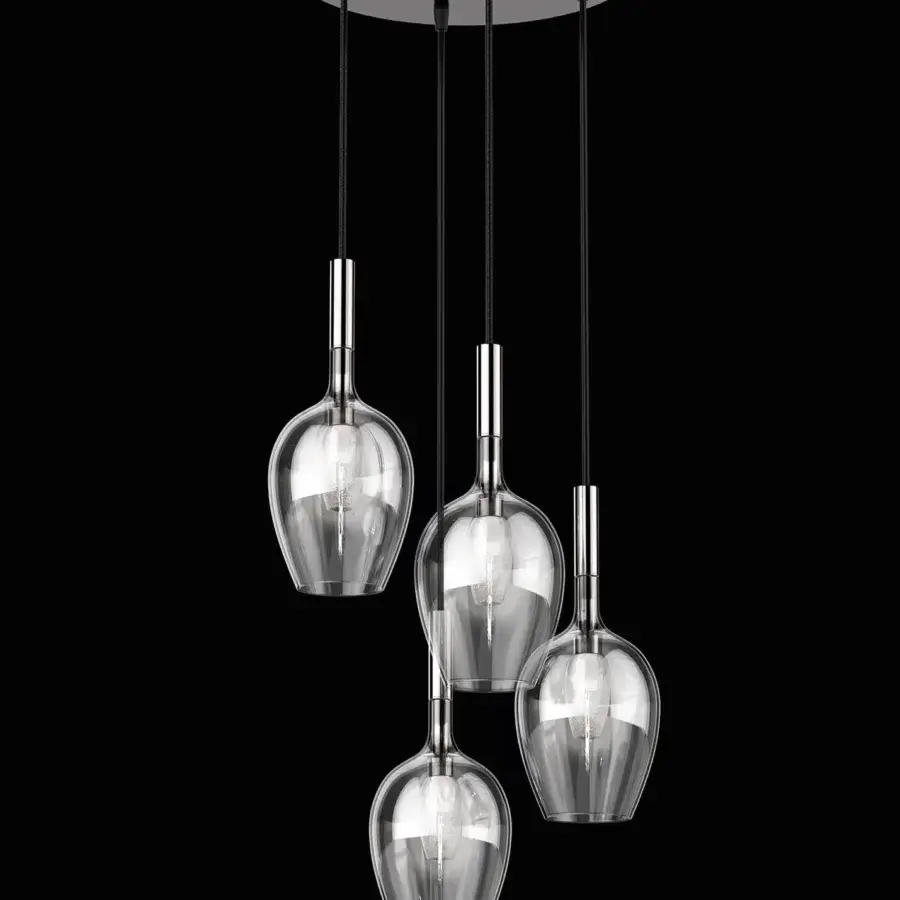 Elegant Italamp Rosè suspension lamp with clear blown glass diffusers and polished metal canopy