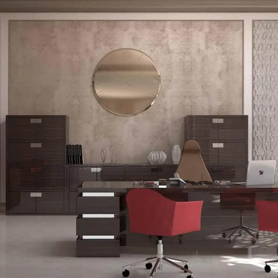 Elegant Reflex Luce desk crafted in Canaletto Walnut with horizontal light accents and internal LED lighting