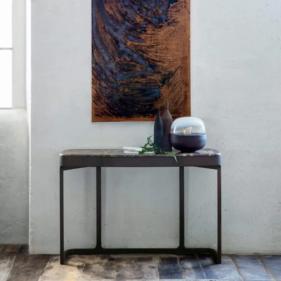 Elegant Porada Bolla lamp with ash wenge stained wood base and smoked glass diffuser