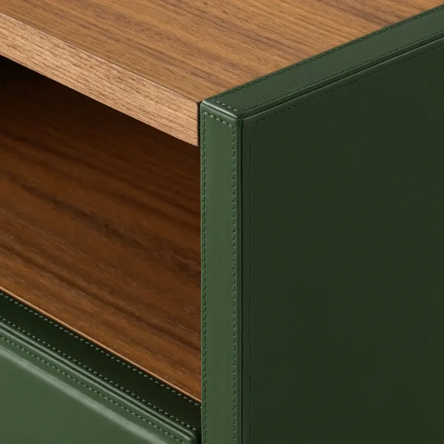 Superior Turri Atelier nightstand in dark green synthetic material with walnut wood top and interior build