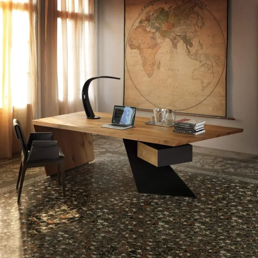 Superior Cattelan Italia Nasdaq desk with a Canaletto walnut tabletop and graphite embossed lacquered steel leg