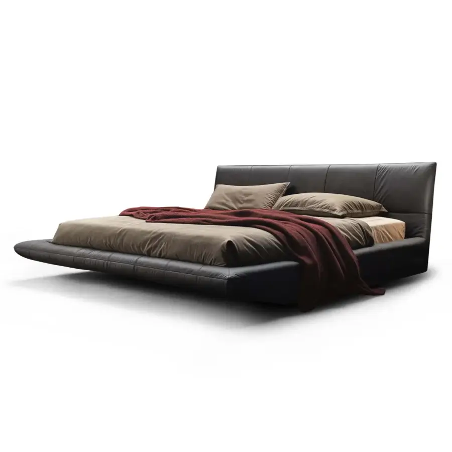 Superior WAYNE Enterprises WE-021 bed with full leather upholstery and sleek rectangular form crafted in Italy