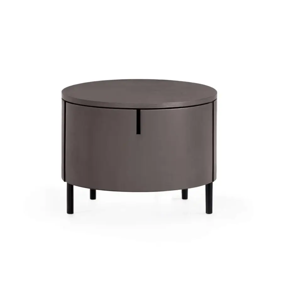Elegant WAYNE Enterprises WE-023 nightstand with lacquered structure and black metal legs in matte dark gray finish