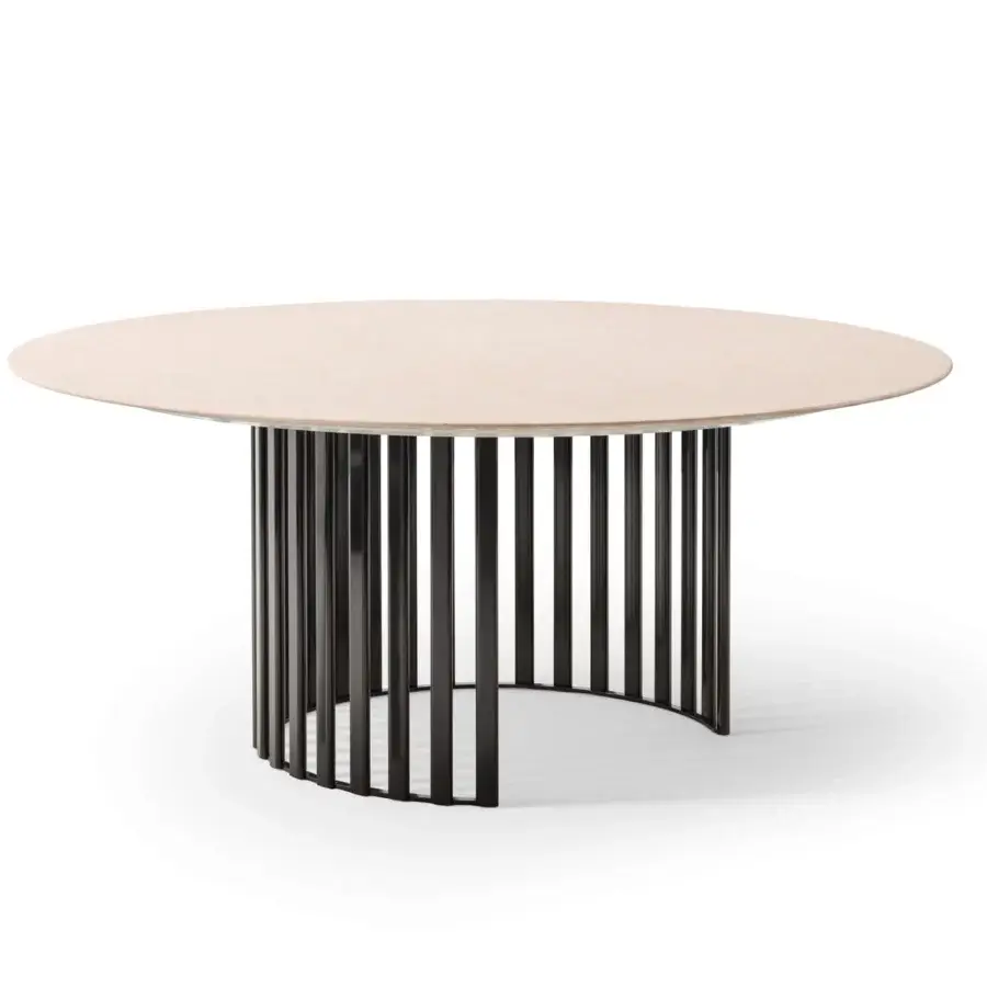Superior Turri Roma table with a light wooden top and captivating cage-like dark metal tube base crafted in Italy