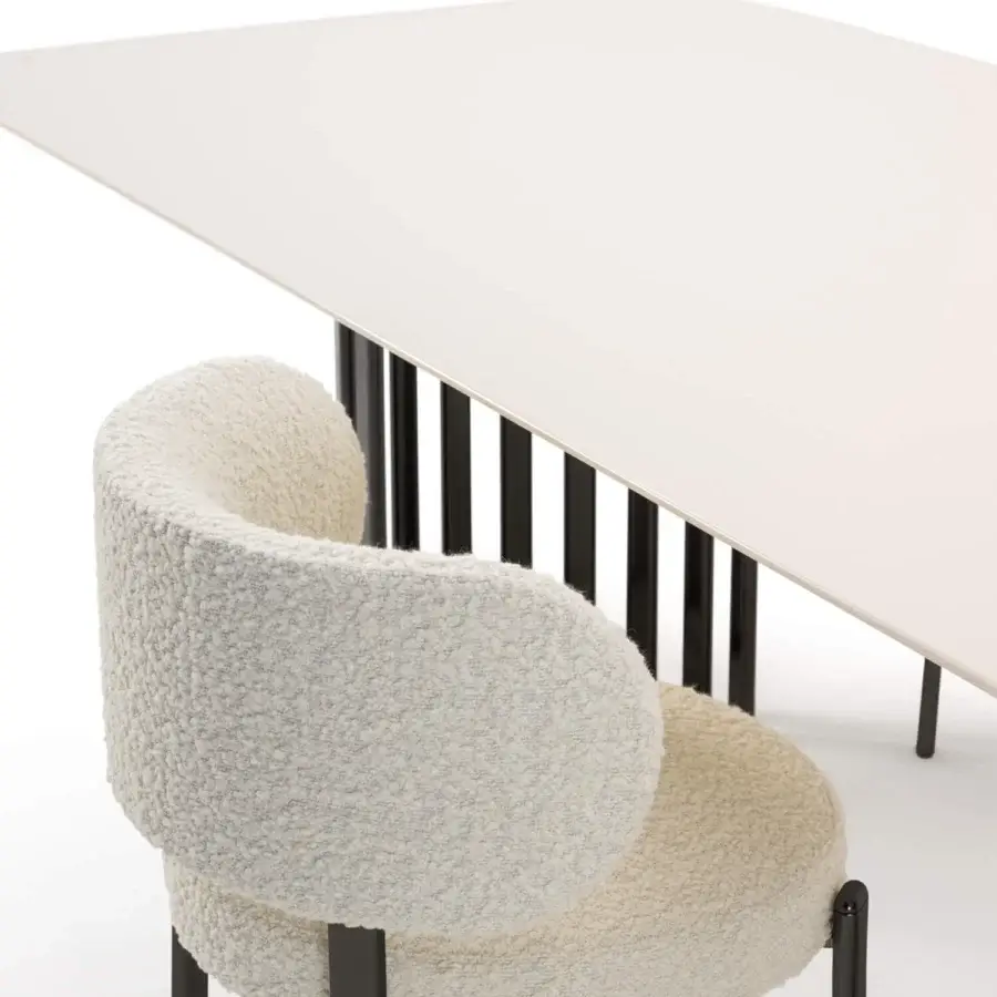 Elegant Turri Roma table with a glossy lacquered wood top and linear black metal tube support
