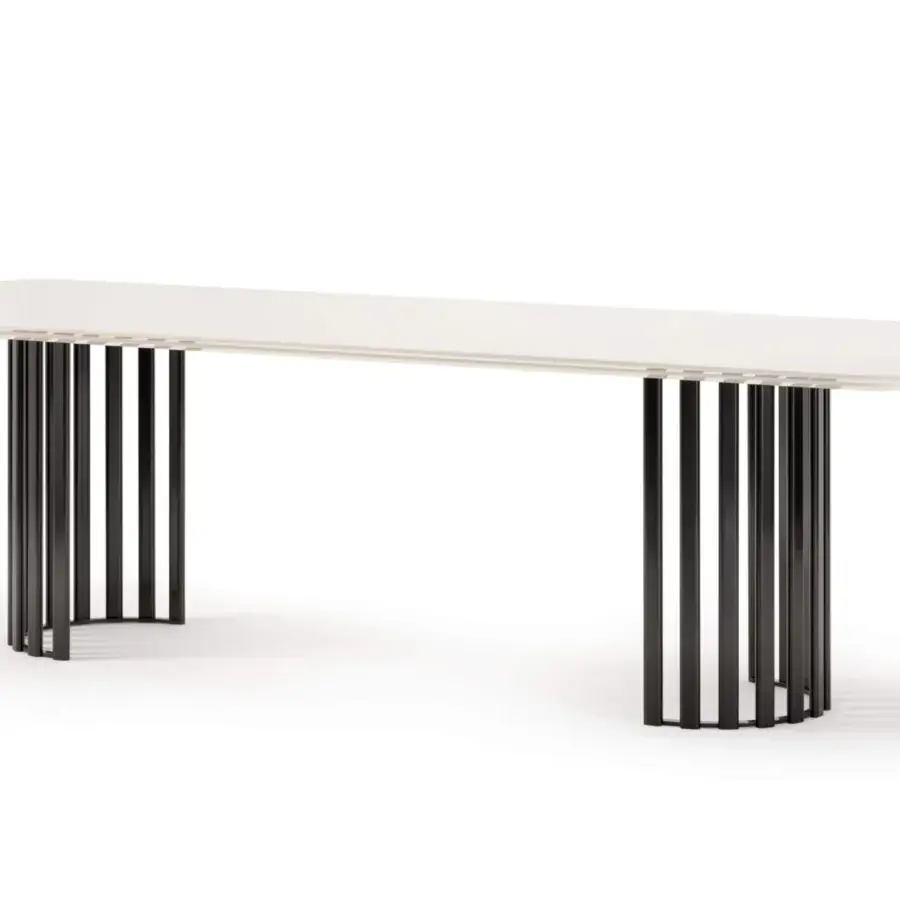 Superior Turri Roma table with a glossy lacquered white top and partial circle metal tube base