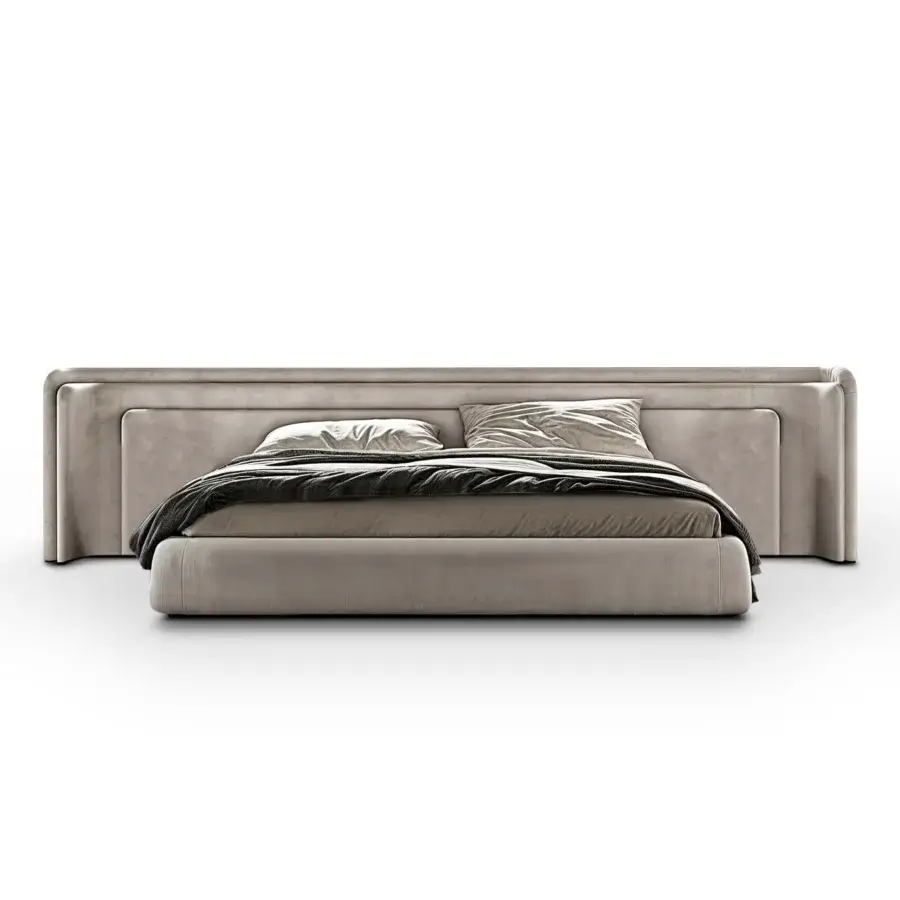 Captivating WAYNE Enterprises WE-078 bed with light beige textile upholstery and soft matte finish