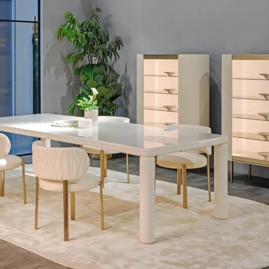 Superior Turri Roma table with softened corners and cylindrical legs crafted in glossy lacquered wood