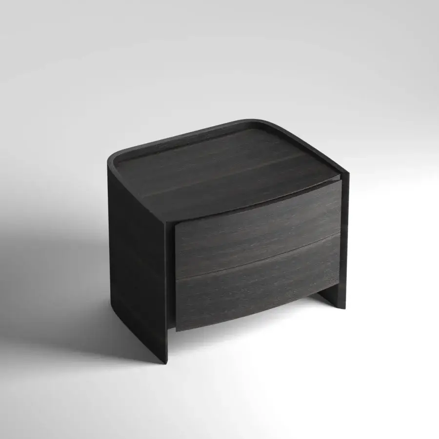 Superior Wayne Enterprises WE-072 nightstand with geometric silhouette, wood veneer structure and marble top in a dark matte finish