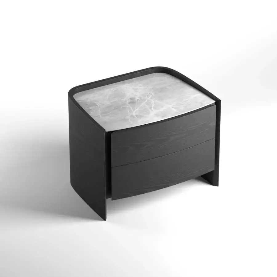 Distinguished WAYNE Enterprises WE-072 nightstand with dark grey wood veneer and grey veined marble top