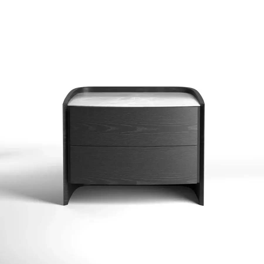 Elegant Wayne Enterprises WE-072 nightstand crafted with dark wood veneer and white marble top in matte finish