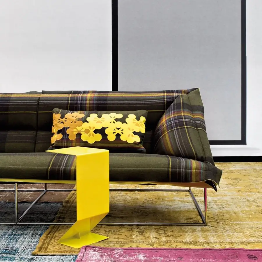 Exceptional Moroso Mark side table with cantilevered design in vibrant yellow powder-coated steel and high-gloss finish