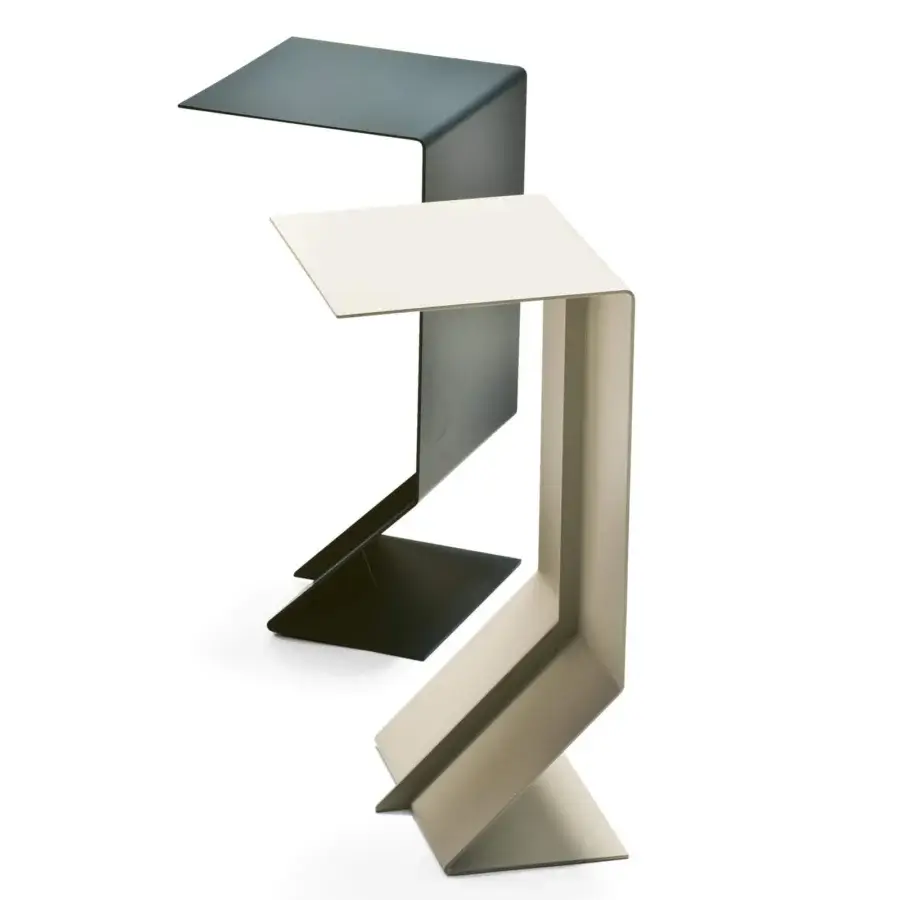 Distinguished Moroso Mark side table with geometric form in powder-coated steel and sleek white top