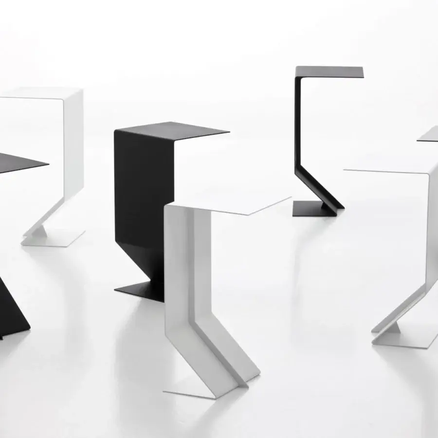 Elegant Moroso Mark side table with cantilevered structure in black powder-coated steel exhibiting clean geometric lines