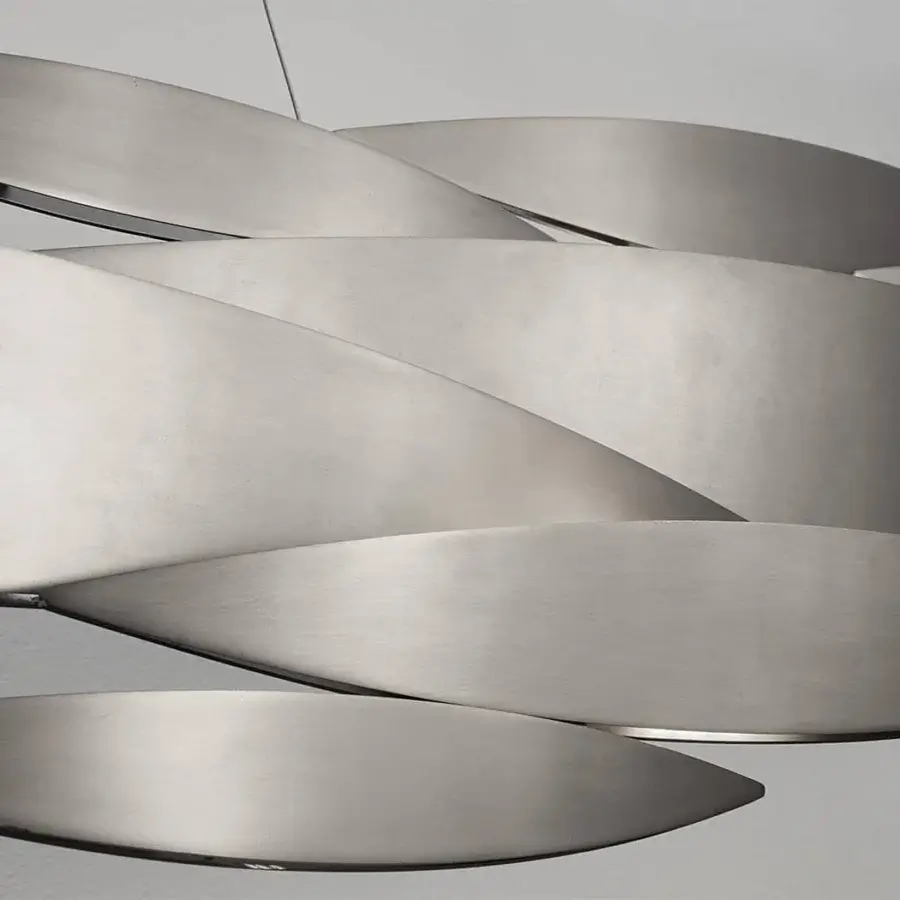 Exceptional Terzani I Lucci Argentati suspension lamp with flowing form crafted from brushed nickel leaf elements