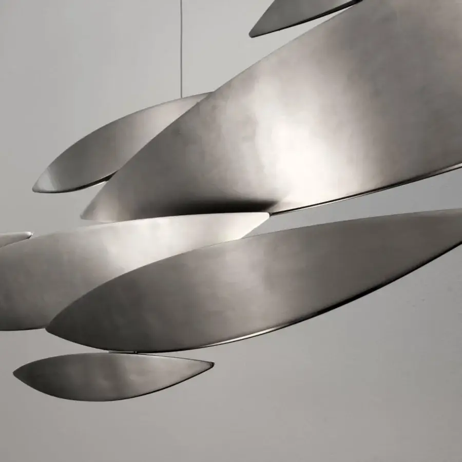 Superior Terzani I Lucci Argentati suspension lamp with flowing metal elements in brushed nickel finish