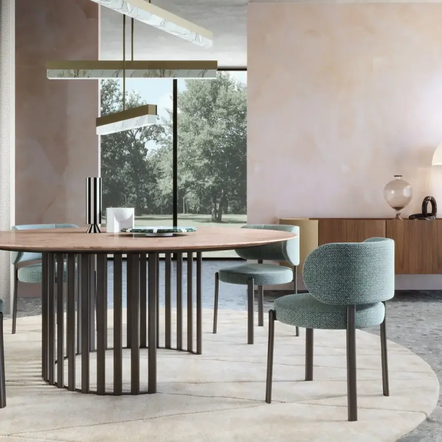 Superior Turri Roma sideboard with curved walnut wood top and rounded sides crafted in brown leather