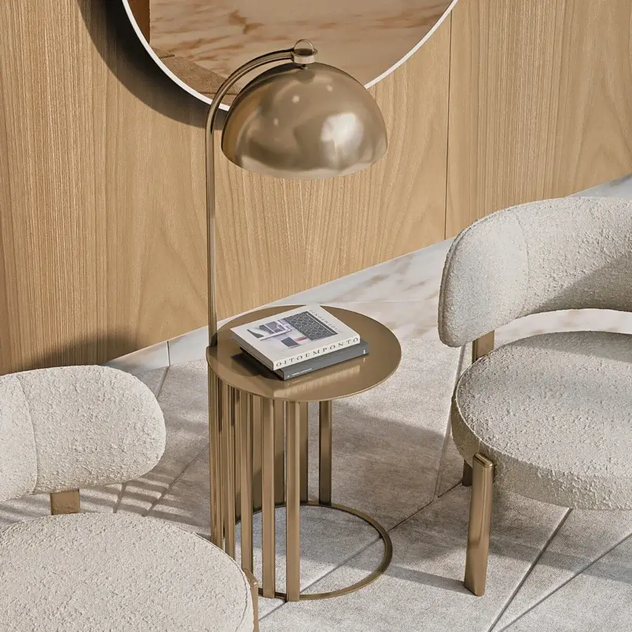 Distinguished Turri Roma side table crafted entirely of metal with a lustrous champagne gold finish and simple rounded tabletop