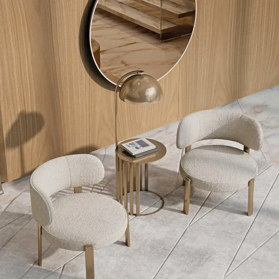 Elegant Turri Roma side table crafted entirely from metal with champagne gold finish and cylindrical cage-like body