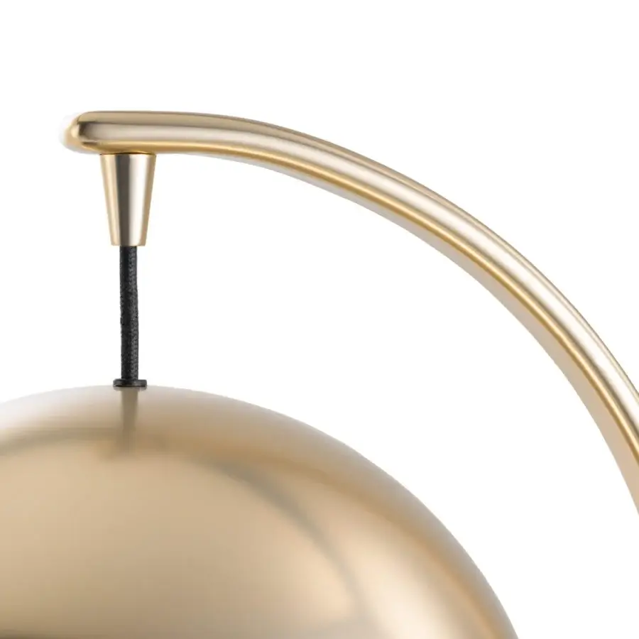 Innovative Turri Roma side table crafted from metal with a suspended dome shade and glossy champagne gold finish