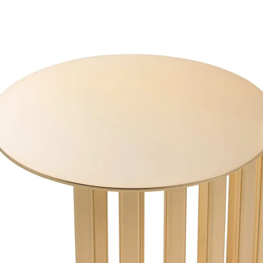 Elegant Turri Roma side table in metal with a champagne gold finish and striking vertical bars